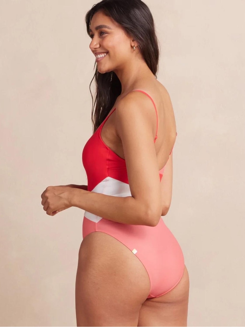 summersalt Marina Colorblock Red, Coral Pink & White One-Piece Swimsuit - Picture 4 of 6